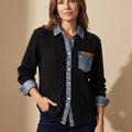 Women's Denim Collar Cable Knit Shacket | Sandhurst_1