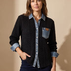 Women's Denim Collar Cable Knit Shacket | Sandhurst_1