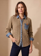 Women's Denim Collar Cable Knit Shacket | Sandhurst_3
