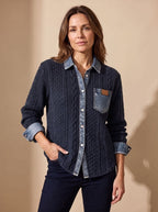 Women's Denim Collar Cable Knit Shacket | Sandhurst_4