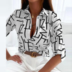 Women's Geometric Print Collared Blouse | Silvestra_11