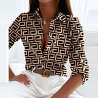 Women's Geometric Print Collared Blouse | Silvestra_12