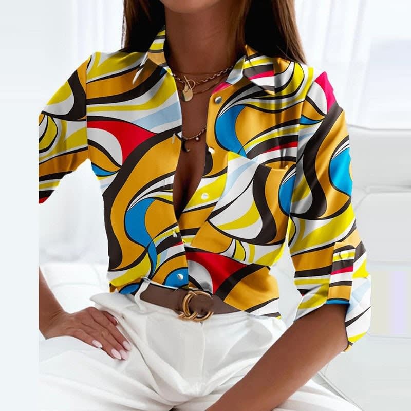 Women's Geometric Print Collared Blouse | Silvestra_16