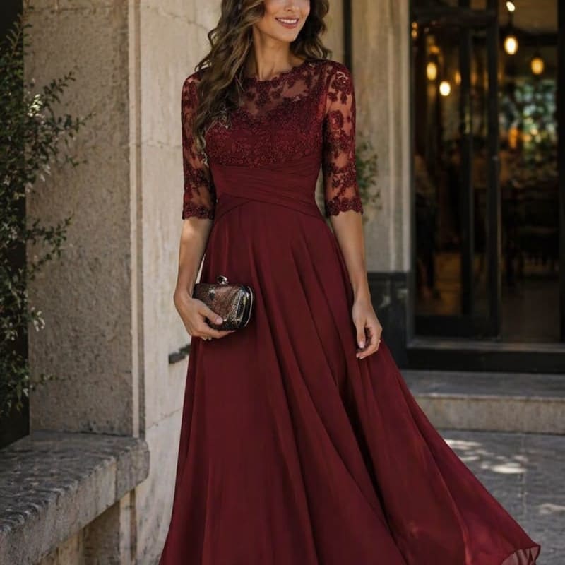Women's Lace Bodice Chiffon Evening Gown | Clevely_1