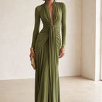 Women's Deep V-Neck Silky Maxi Dress | Ivy_1