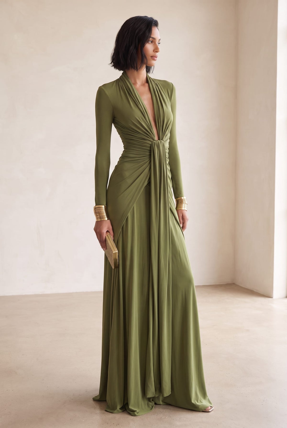 Women's Deep V-Neck Silky Maxi Dress | Ivy_2