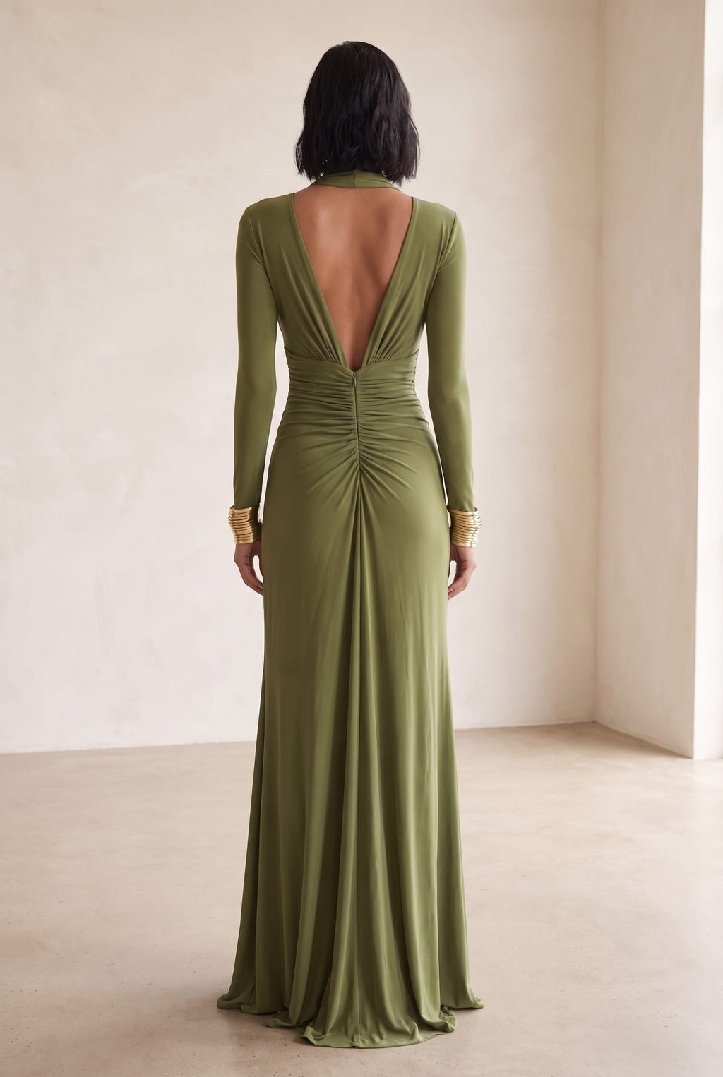 Women's Deep V-Neck Silky Maxi Dress | Ivy_3