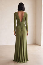 Women's Deep V-Neck Silky Maxi Dress | Ivy_3