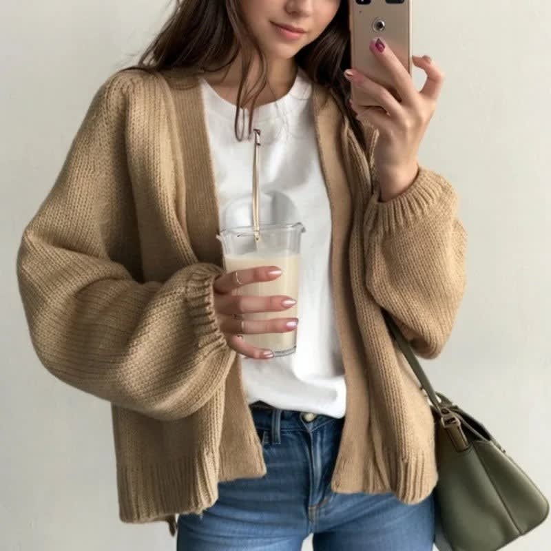 Women's Chunky Knit Open Front Cardigan | Adaline_3