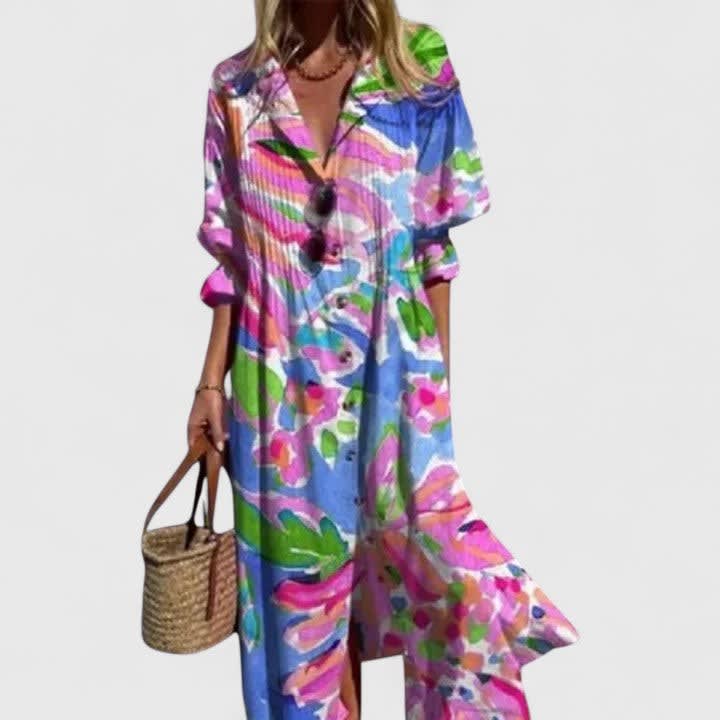 Women's Printed Button Front Maxi Dress | Garsdale_4
