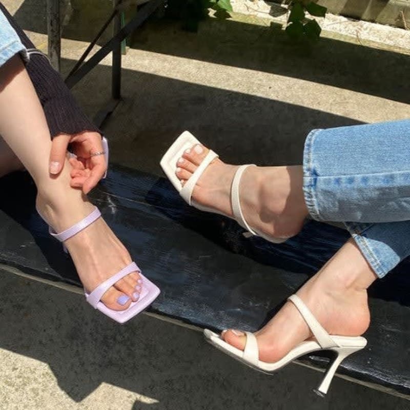 Women's Leather Square Toe Heeled Sandals | Maribel_1