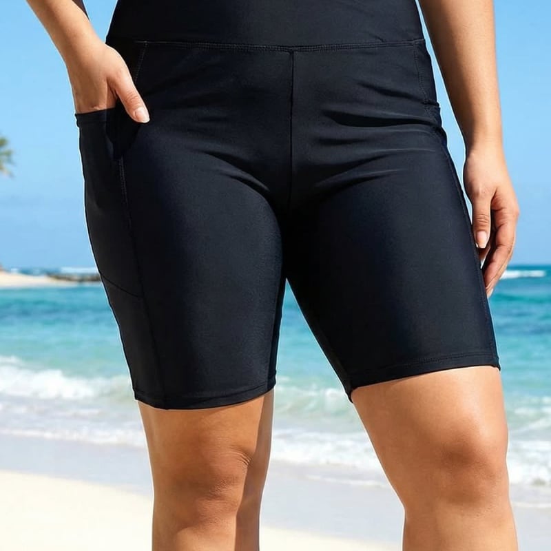 Women's High Waist Swim Shorts with Pockets | Sybil_1