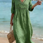 Women's Cotton V Neck Midi Dress | Danbury_1