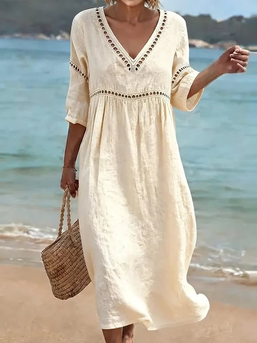 Women's Cotton V Neck Midi Dress | Danbury_2