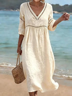 Women's Cotton V Neck Midi Dress | Danbury_2