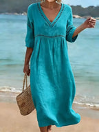 Women's Cotton V Neck Midi Dress | Danbury_4