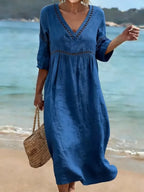 Women's Cotton V Neck Midi Dress | Danbury_5