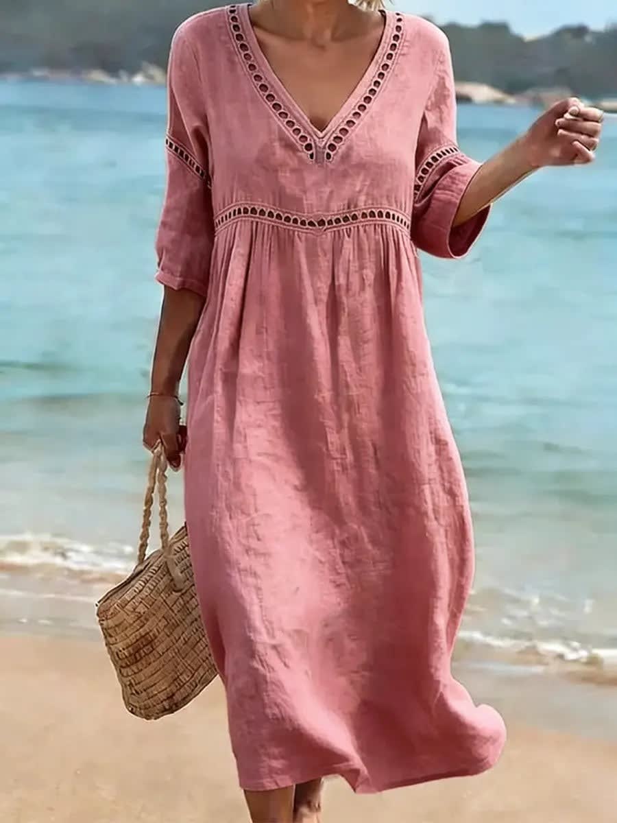 Women's Cotton V Neck Midi Dress | Danbury_6