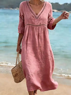 Women's Cotton V Neck Midi Dress | Danbury_6