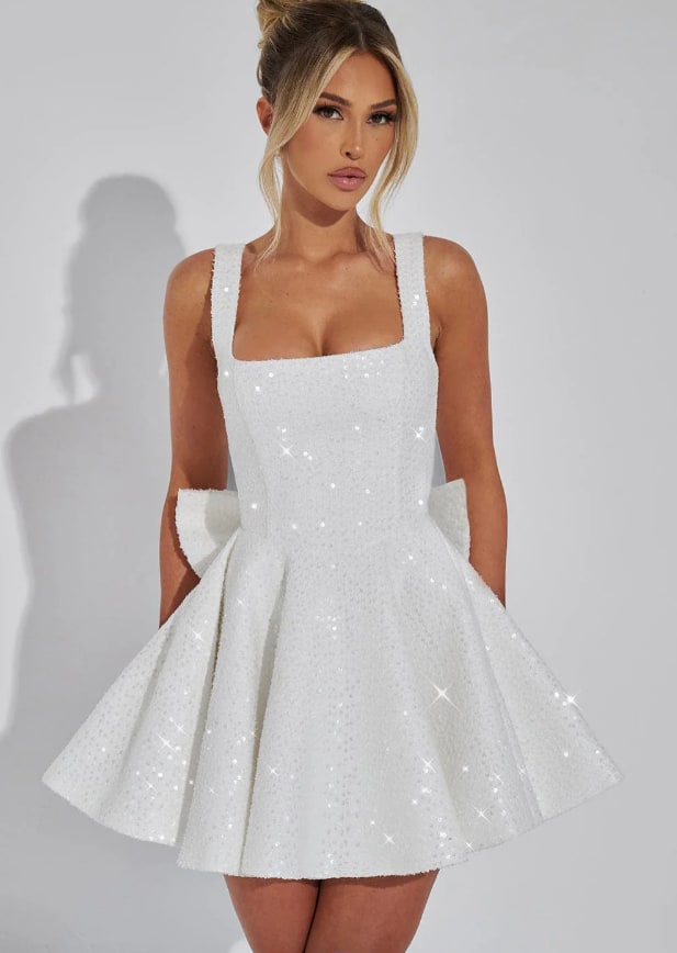 Women's Sequin Bow Back Mini Dress | Linfield_10