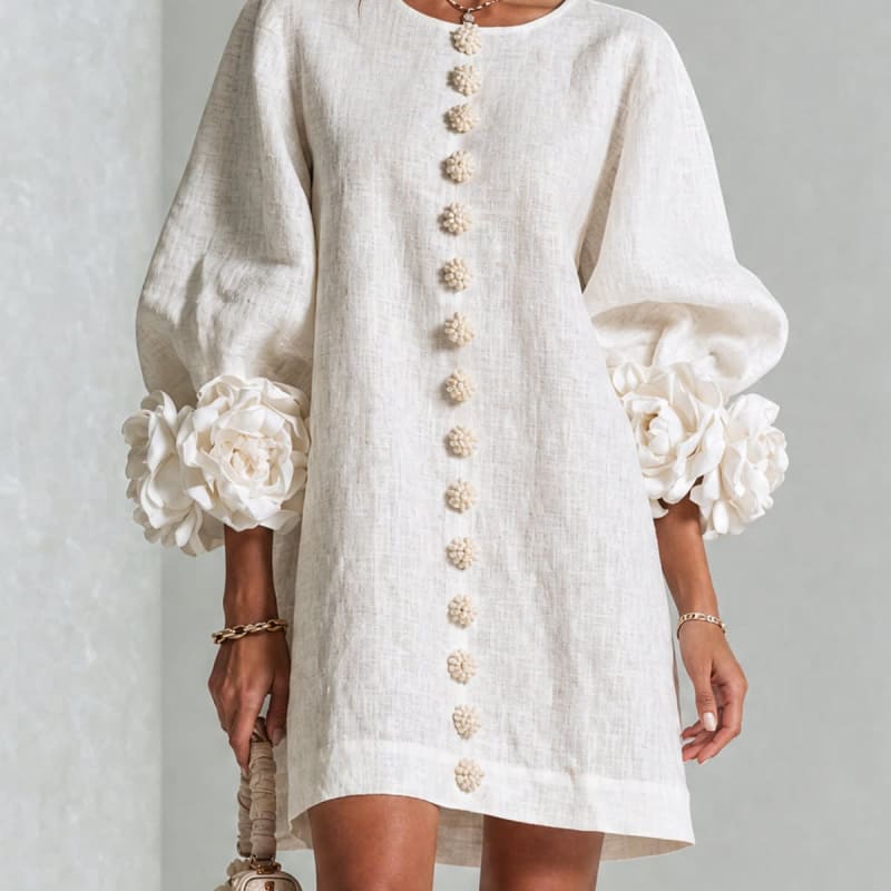 Women's Button Front Rosette Sleeve Mini Dress | Rookwood_1