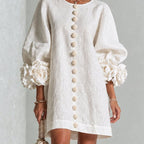 Women's Button Front Rosette Sleeve Mini Dress | Rookwood_1