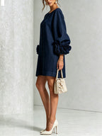 Women's Button Front Rosette Sleeve Mini Dress | Rookwood_12