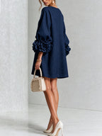 Women's Button Front Rosette Sleeve Mini Dress | Rookwood_13