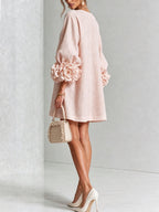 Women's Button Front Rosette Sleeve Mini Dress | Rookwood_21
