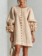 Women's Button Front Rosette Sleeve Mini Dress | Rookwood_23