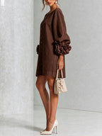 Women's Button Front Rosette Sleeve Mini Dress | Rookwood_28