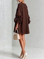 Women's Button Front Rosette Sleeve Mini Dress | Rookwood_29