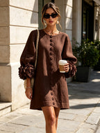 Women's Button Front Rosette Sleeve Mini Dress | Rookwood_30