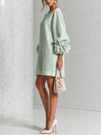 Women's Button Front Rosette Sleeve Mini Dress | Rookwood_32