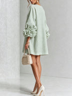 Women's Button Front Rosette Sleeve Mini Dress | Rookwood_33