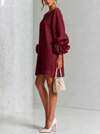 Women's Button Front Rosette Sleeve Mini Dress | Rookwood_36