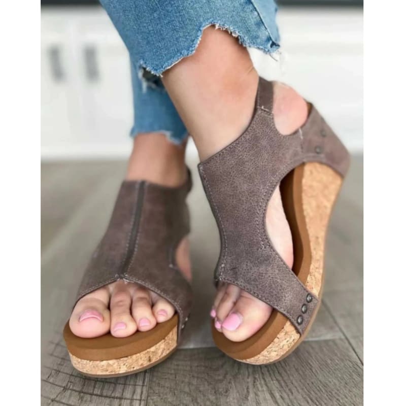 Women's Peep Toe Cork Wedge Sandals | Elspeth_1