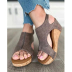 Women's Peep Toe Cork Wedge Sandals | Elspeth_1