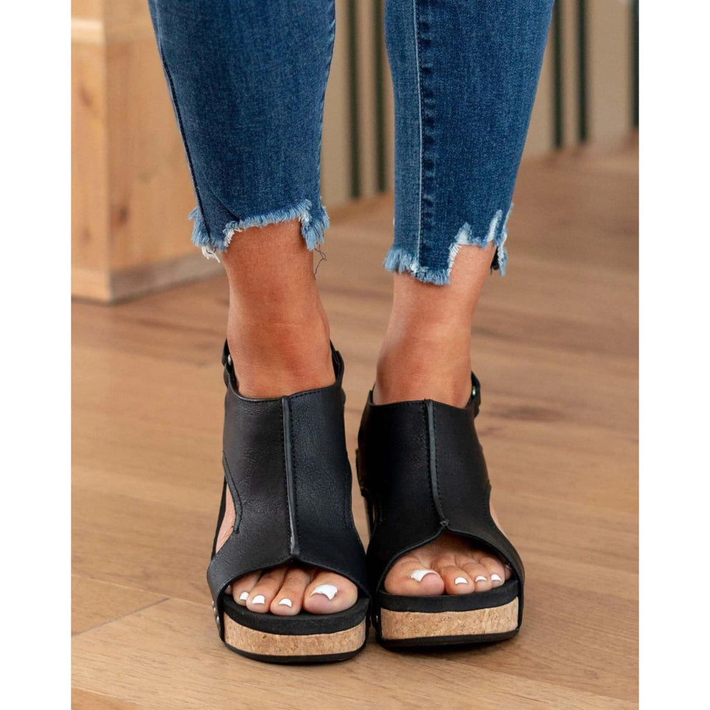 Women's Peep Toe Cork Wedge Sandals | Elspeth_3