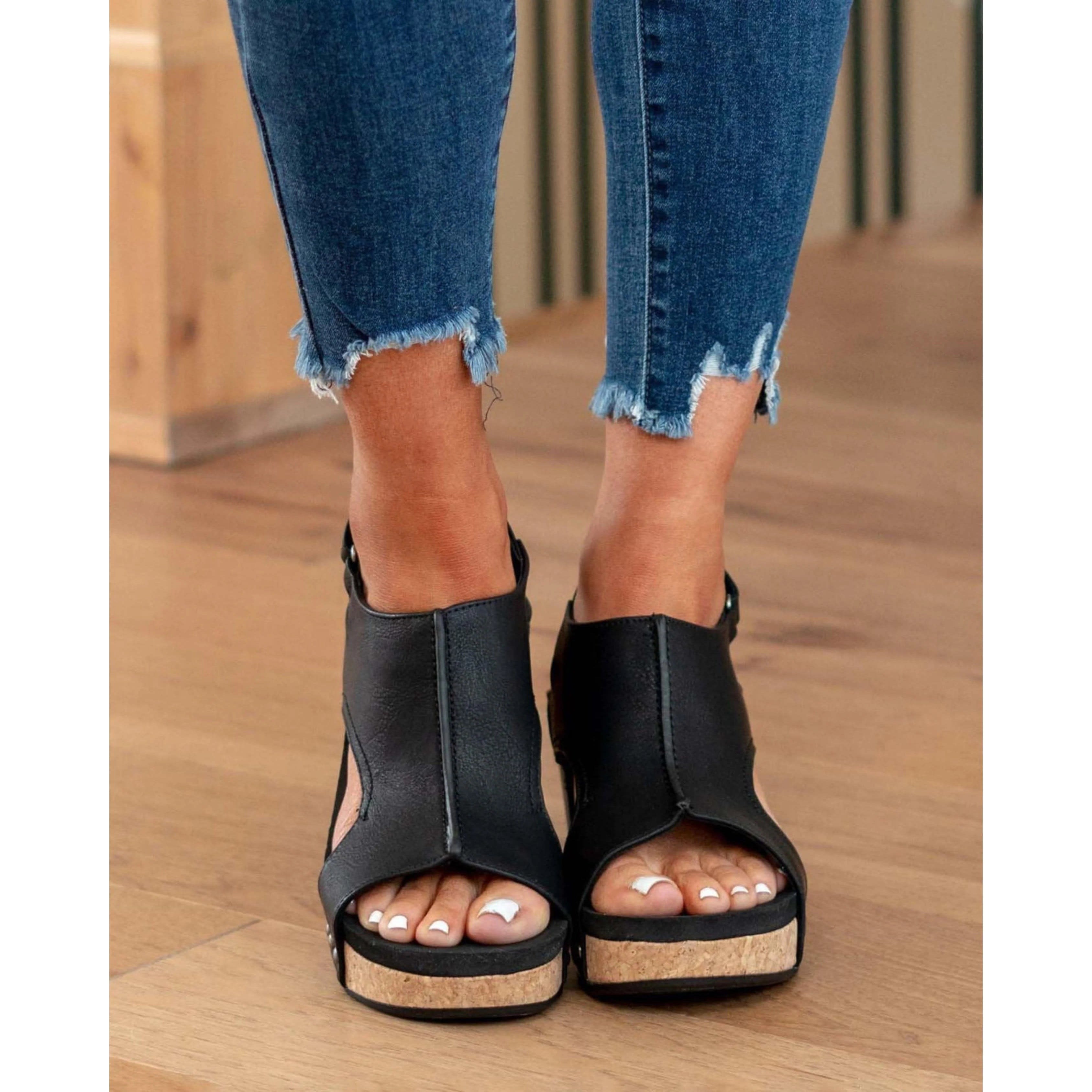 Women's Peep Toe Cork Wedge Sandals | Elspeth_3