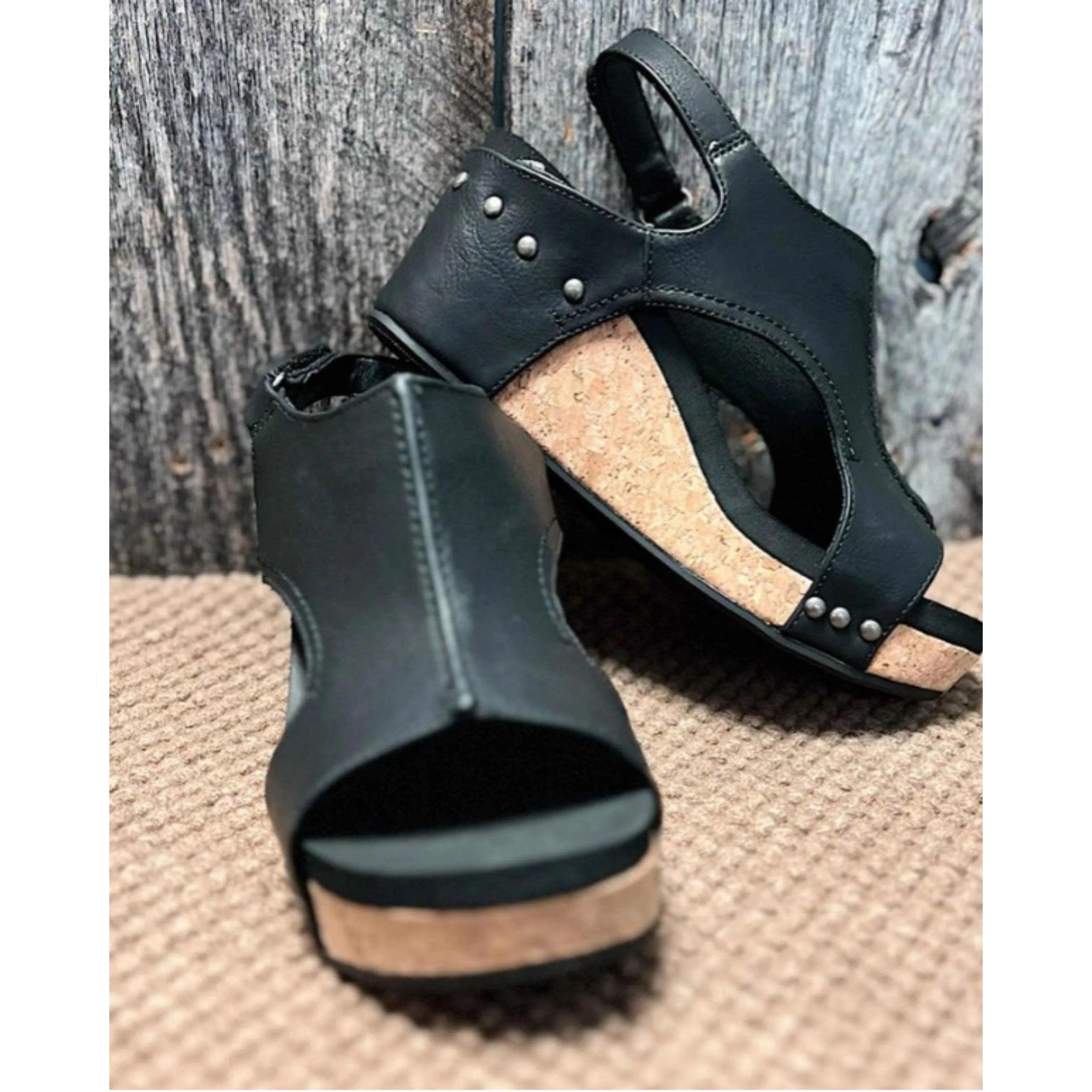 Women's Peep Toe Cork Wedge Sandals | Elspeth_4