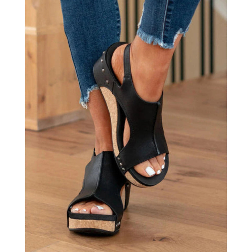 Women's Peep Toe Cork Wedge Sandals | Elspeth_5