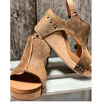 Women's Peep Toe Cork Wedge Sandals | Elspeth_8