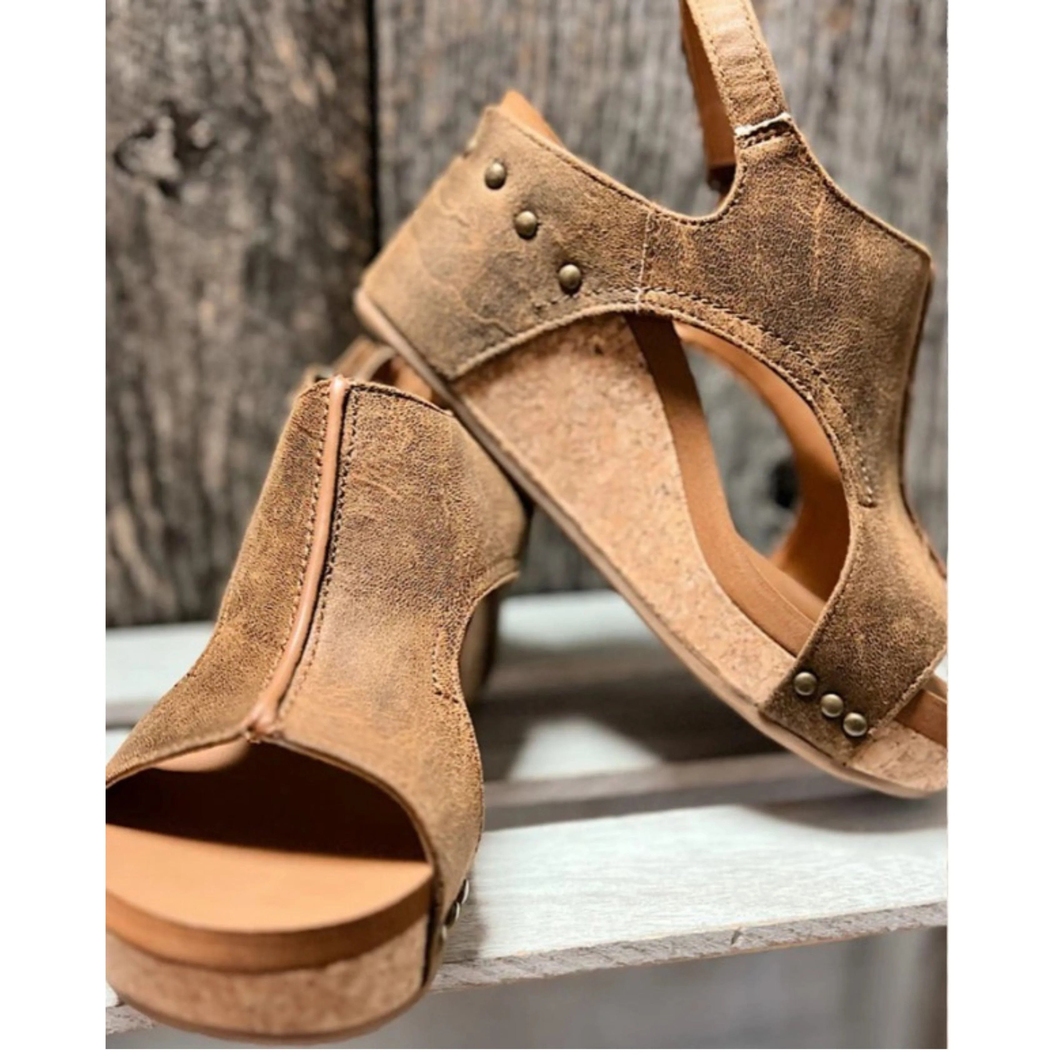 Women's Peep Toe Cork Wedge Sandals | Elspeth_8