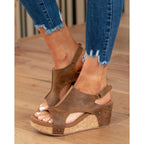 Women's Peep Toe Cork Wedge Sandals | Elspeth_9