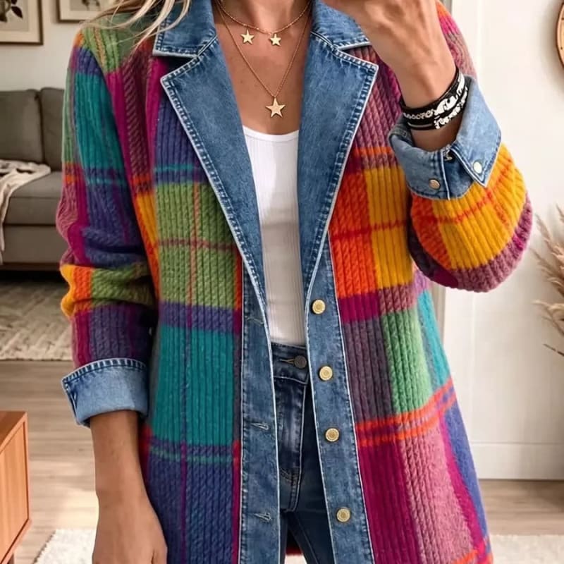 Women's Plaid Knit Denim Jacket | Katriona_1