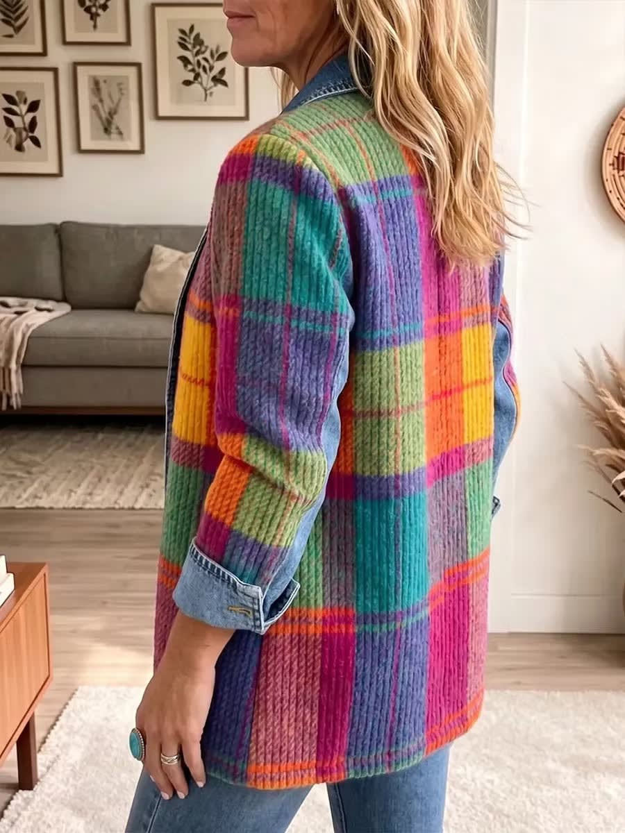 Women's Plaid Knit Denim Jacket | Katriona_2