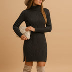 Women's Cable Knit Turtleneck Sweater Dress | Felicity_1