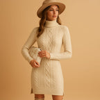 Women's Cable Knit Turtleneck Sweater Dress | Felicity_2