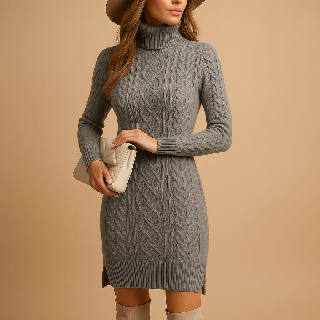 Women's Cable Knit Turtleneck Sweater Dress | Felicity_3